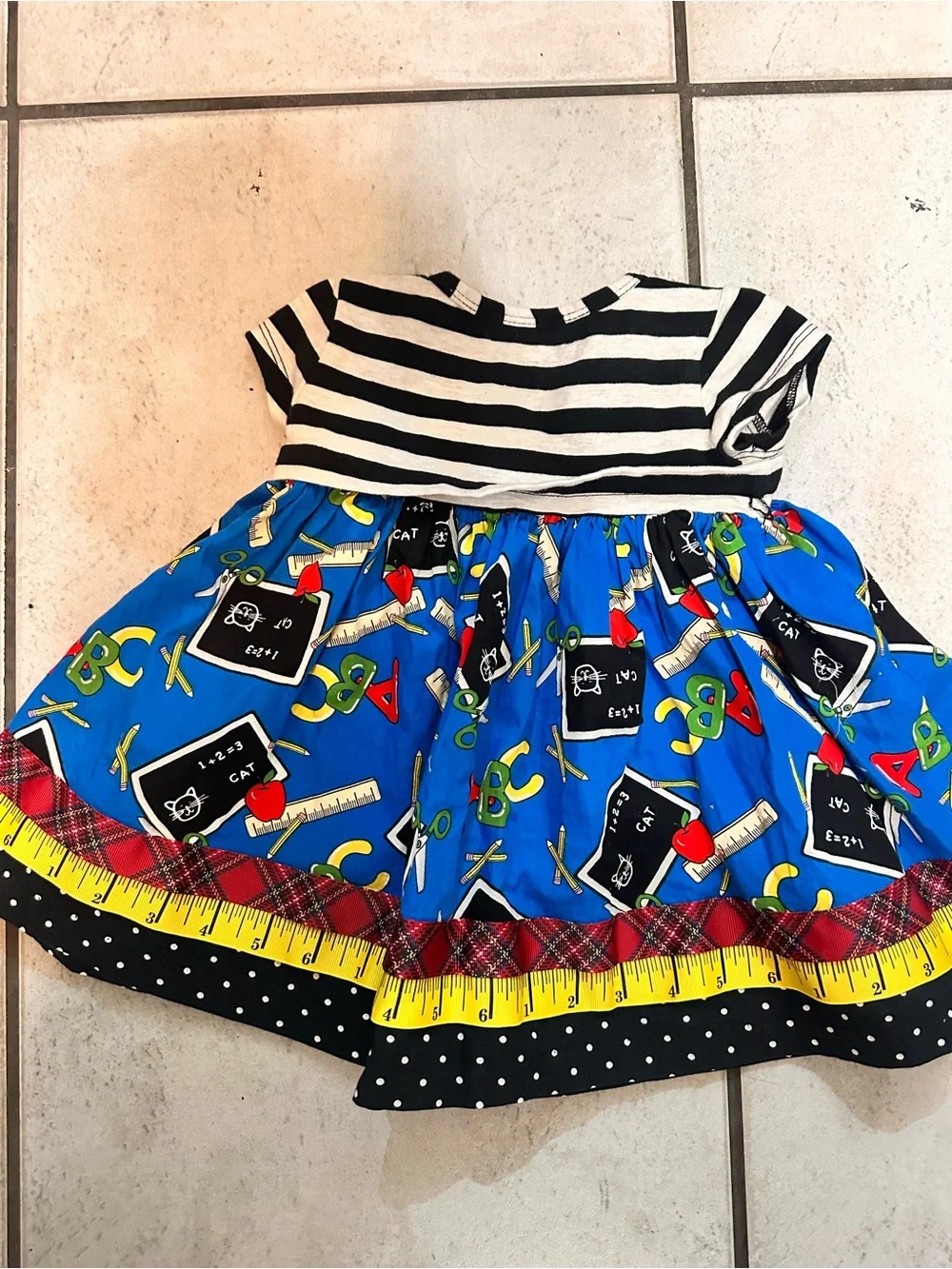 Bonnie Baby 12 M Girls Striped Top School-Themed Blue Skirt Dress Back to School